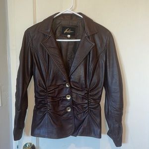 Neto Butter Soft Ruched Dark Chocolate 100% Leather Jacket